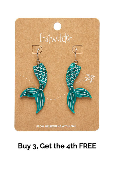 Mermaid Tail Drop Earrings - Green