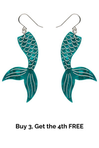 Mermaid Tail Drop Earrings - Green