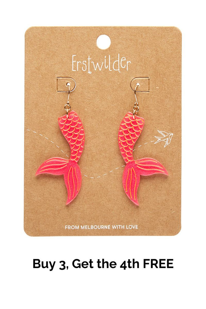 Mermaid Tail Drop Earrings - Hot Pink