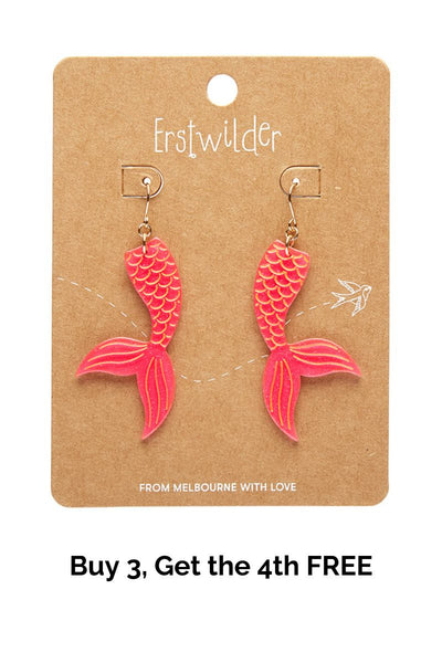 Mermaid Tail Drop Earrings - Hot Pink