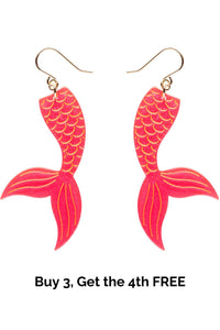 Mermaid Tail Drop Earrings - Hot Pink