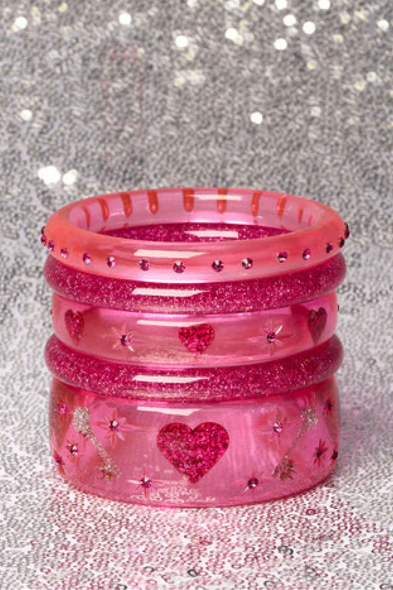 Wide Key To My Heart Pink Bangle