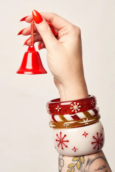 Narrow Red Glitter Snowflake Bangle