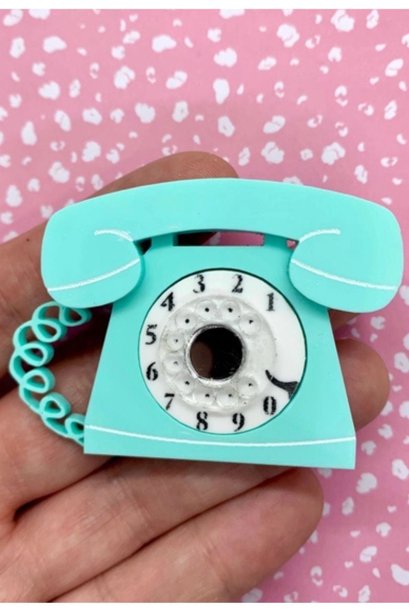 Retro Telephone Brooch: Mint