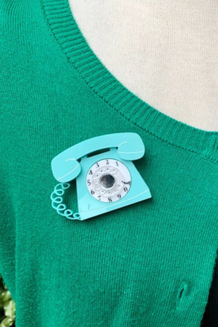 Retro Telephone Brooch: Mint