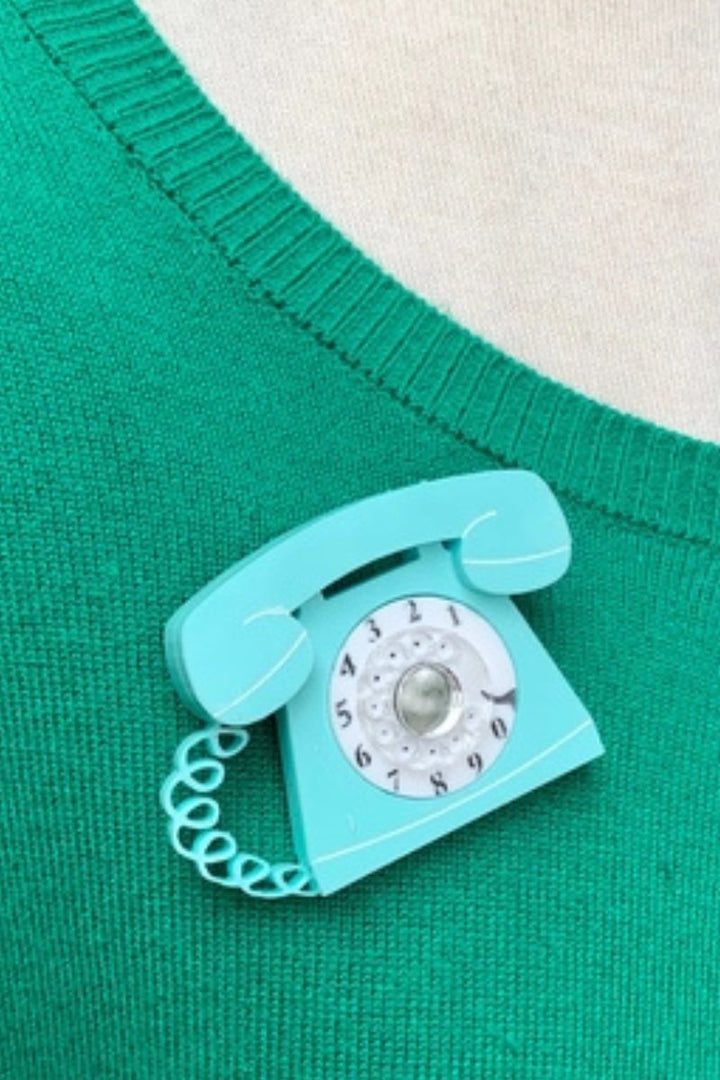 Retro Telephone Brooch: Mint