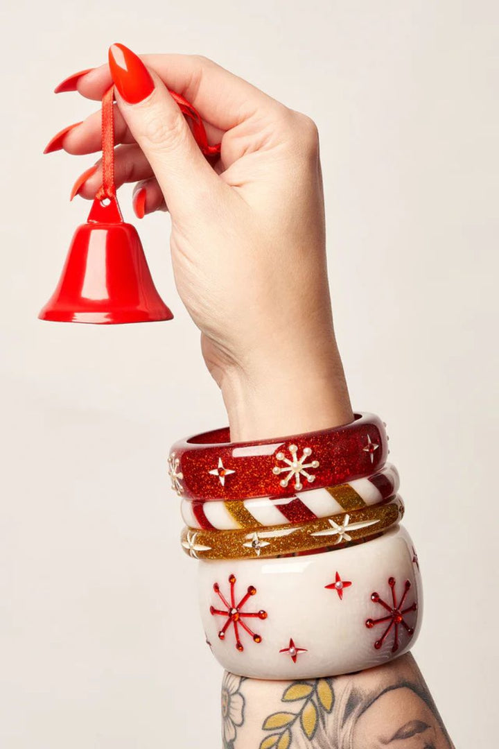 Narrow Gold Glitter Snowflake Bangle