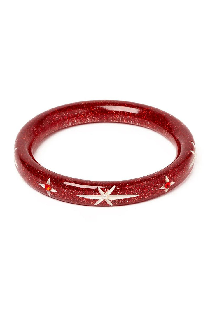 Narrow Red Glitter Snowflake Bangle