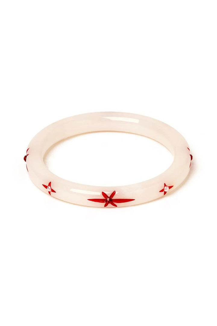 Narrow White Snowflake Bangle