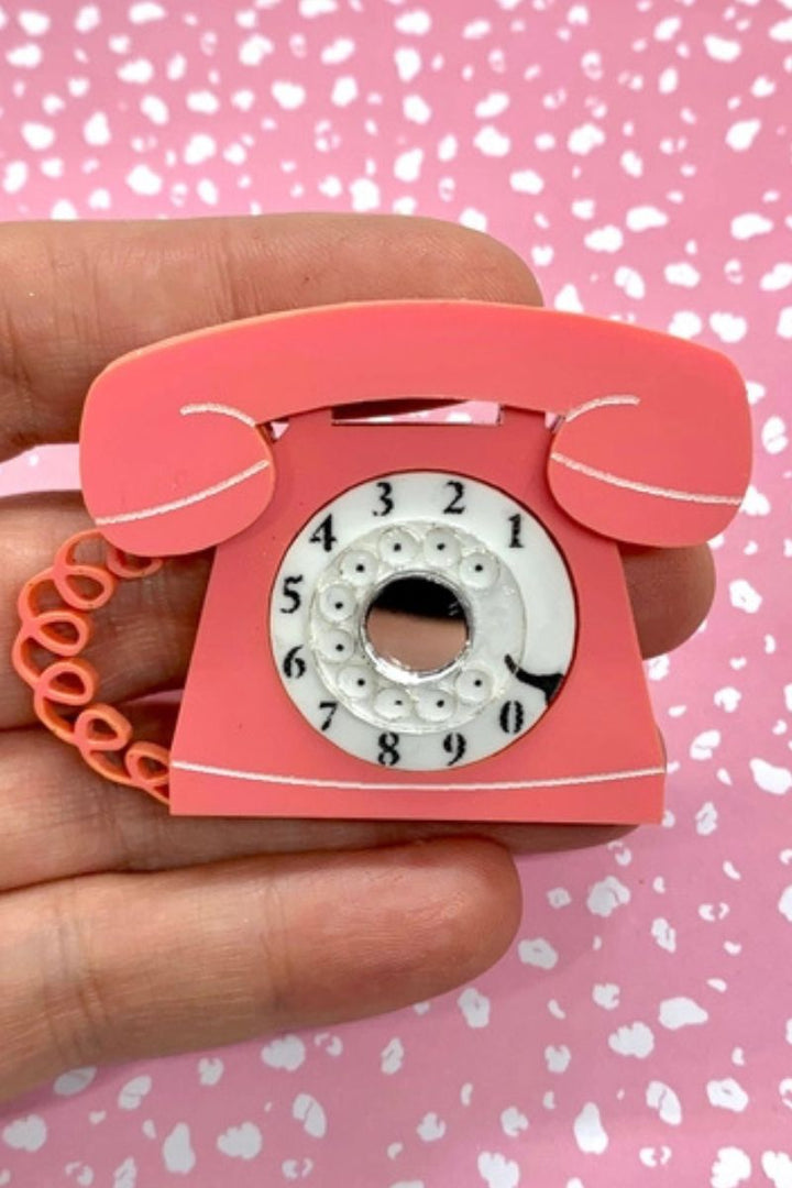 Retro Telephone Brooch: Pink