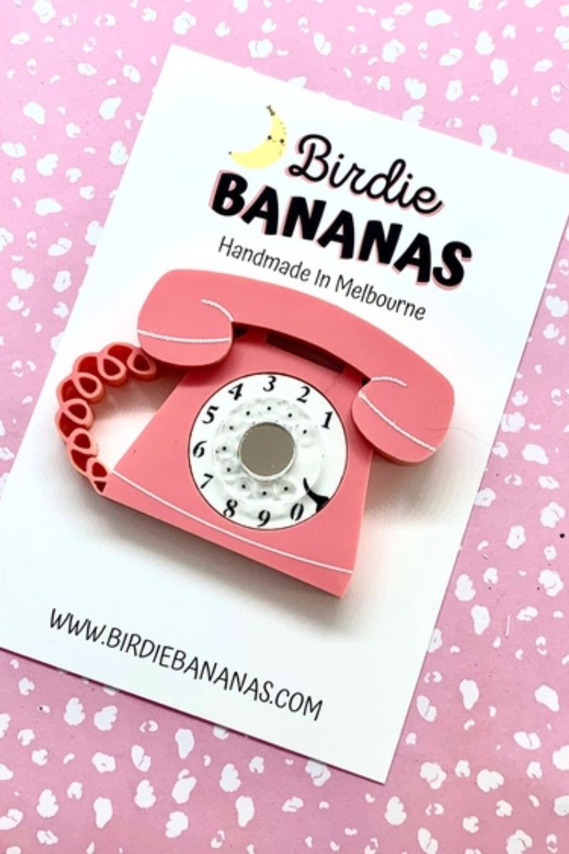 Retro Telephone Brooch: Pink