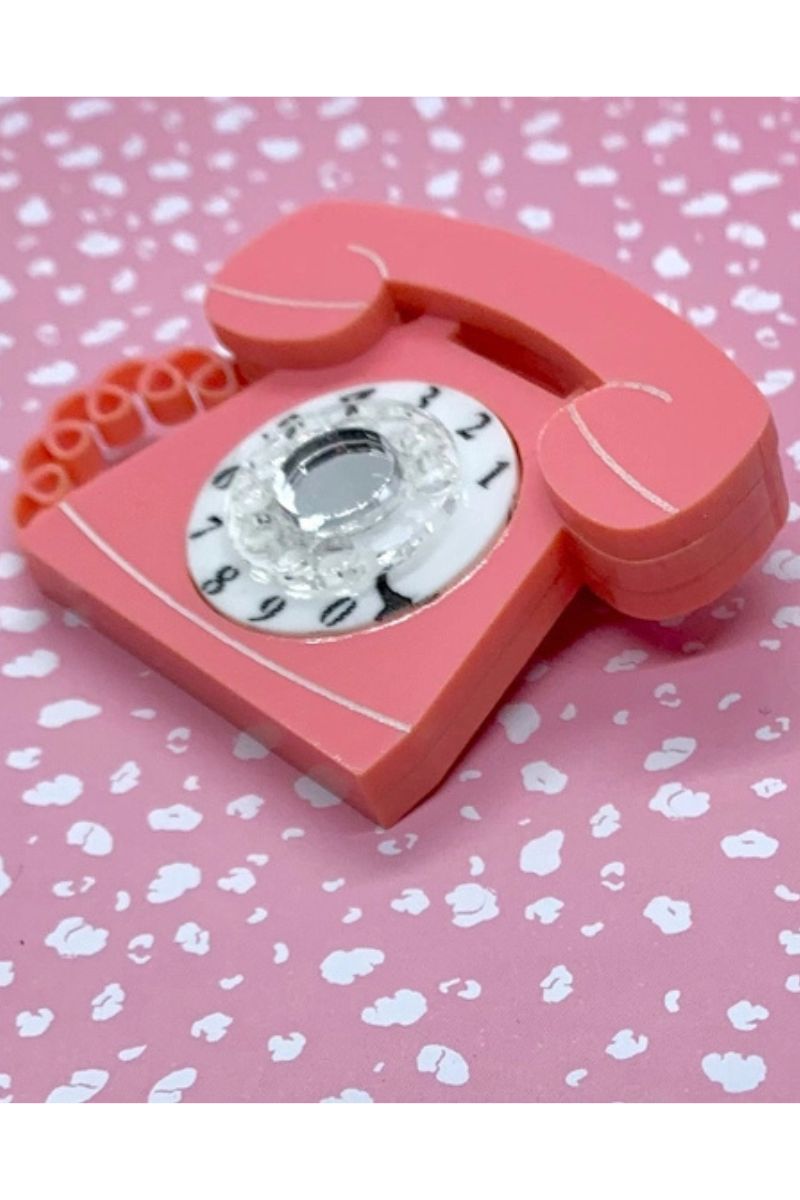 Retro Telephone Brooch: Pink