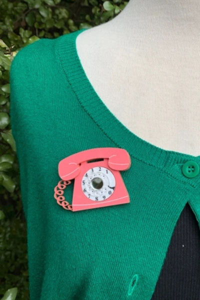 Retro Telephone Brooch: Pink