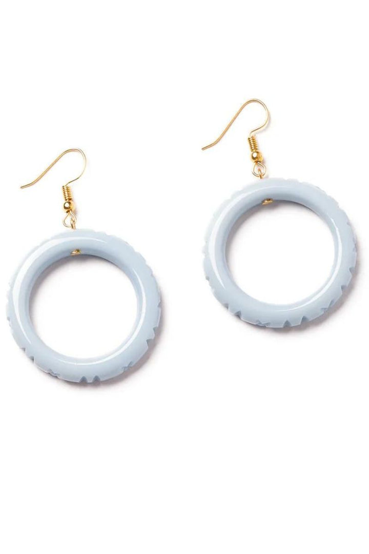 Powder Blue Heavy Carve Drop Hoop Earrings