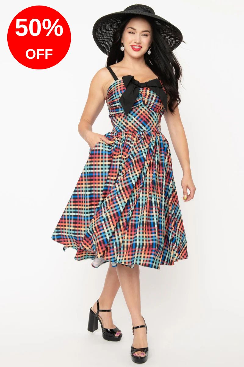 Rainbow Madras Plaid Golightly Swing Dress