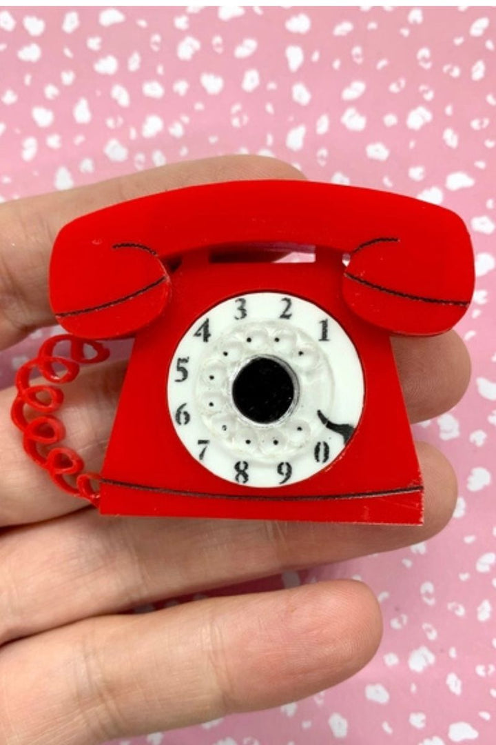 Retro Telephone Brooch: Red