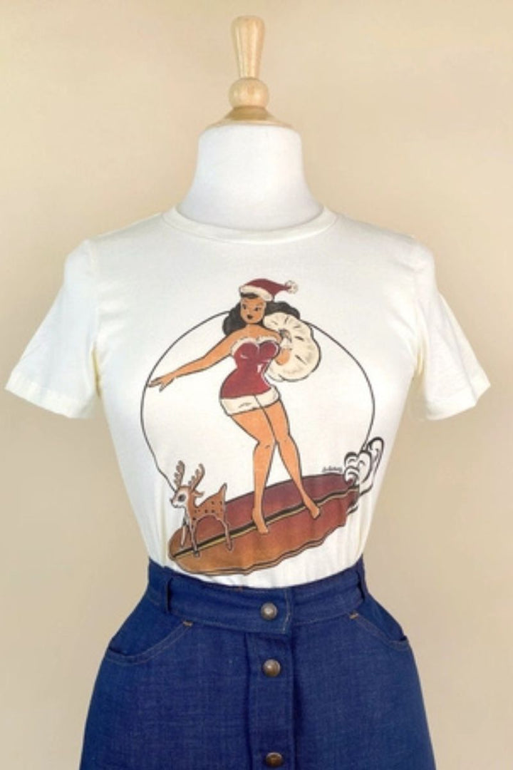 Santa's Surf Girl Fitted Tee in Ivory