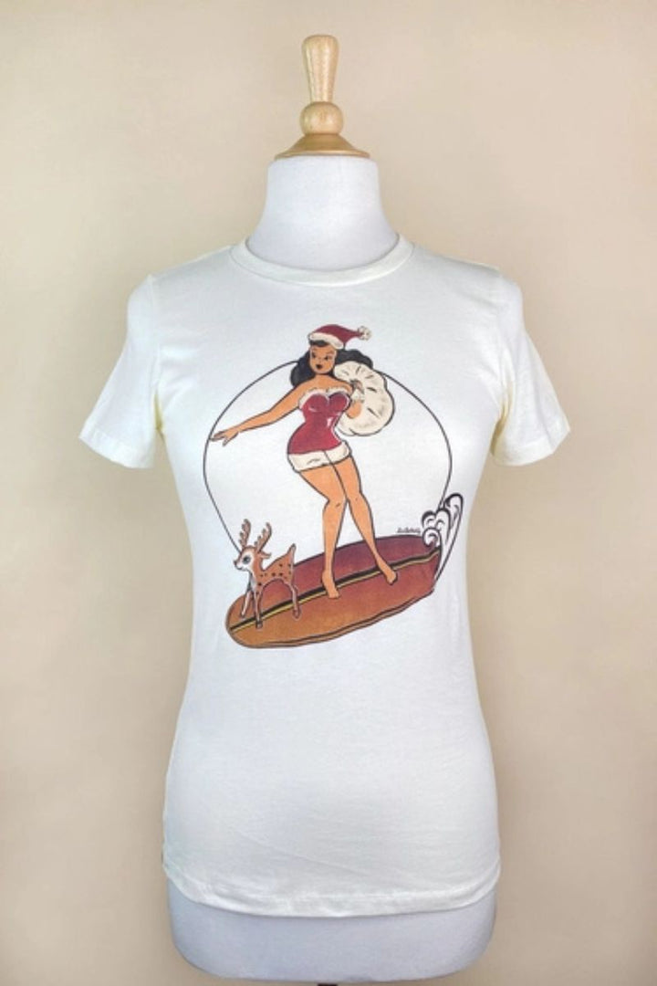 Santa's Surf Girl Fitted Tee in Ivory