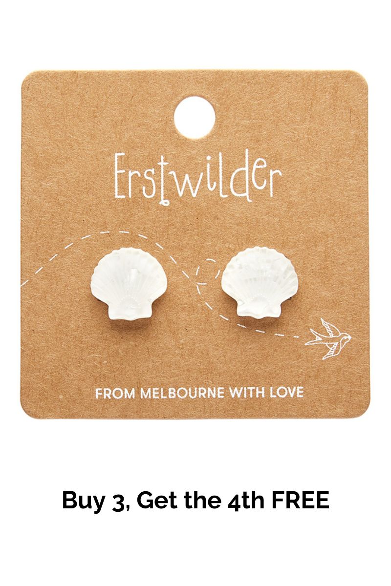 Sea Shell Stud Earrings - White