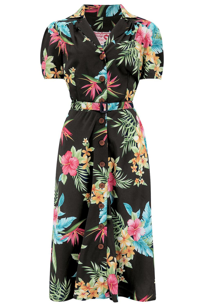 Charlene Dress: Black Honolulu Print