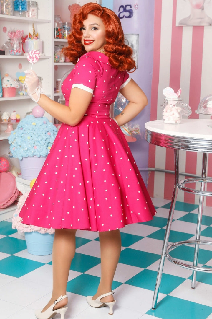 Darlene Pink Polka Dot Swing Dress