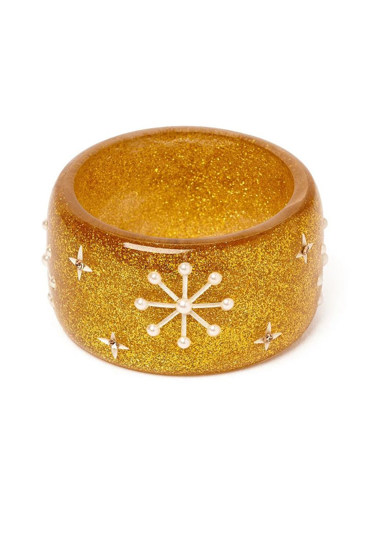 Wide Gold Glitter Snowflake Bangle