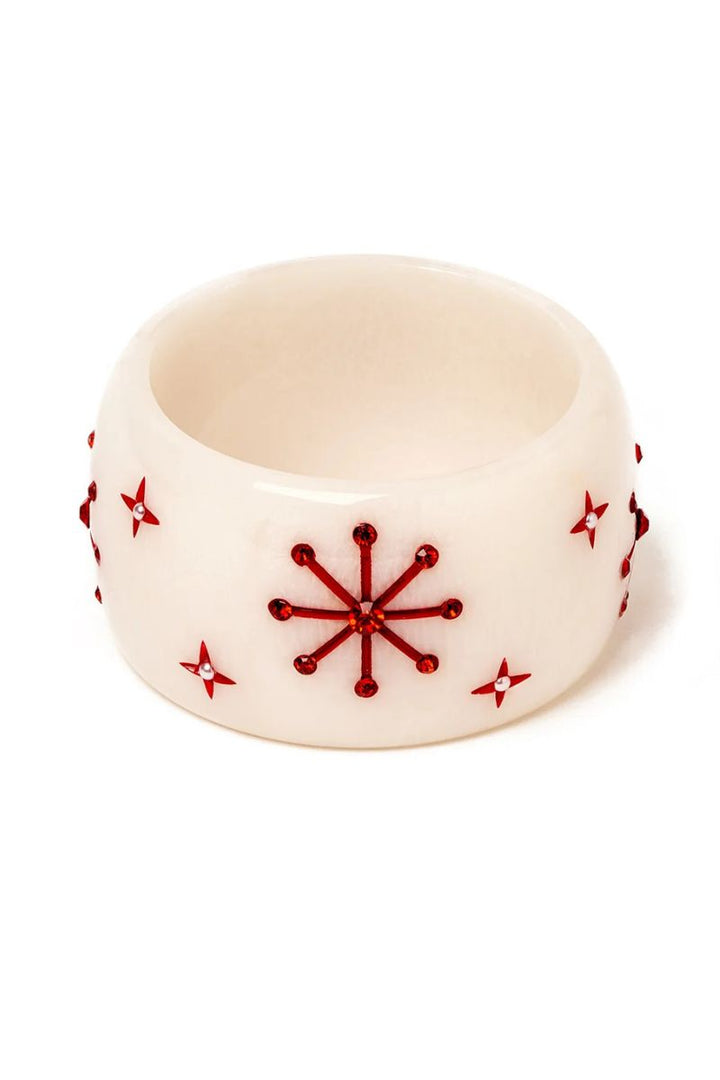 Wide White Snowflake Bangle