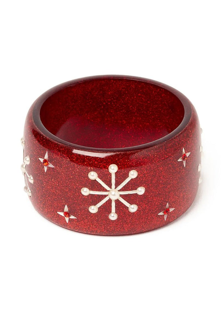 Wide Red Glitter Snowflake Bangle