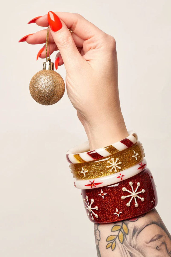 Wide Red Glitter Snowflake Bangle