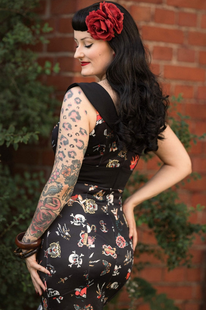 Darla Fitted Off-Shoulder Dress: Old School Tattoo