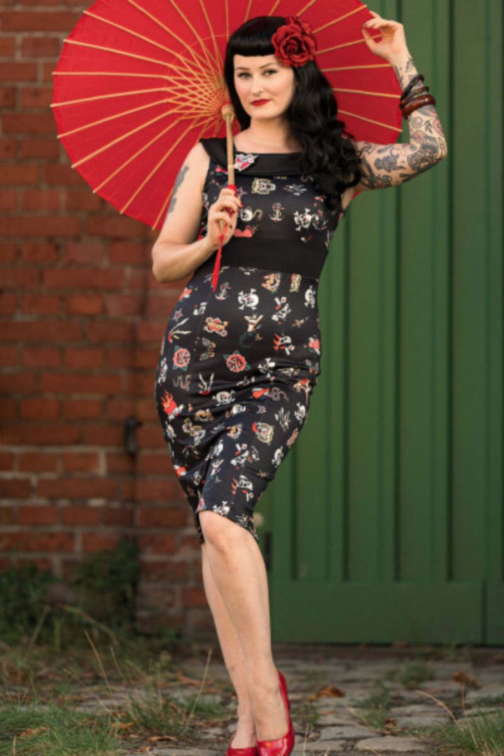 Darla Fitted Off-Shoulder Dress: Old School Tattoo