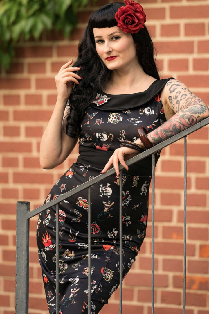 Darla Fitted Off-Shoulder Dress: Old School Tattoo