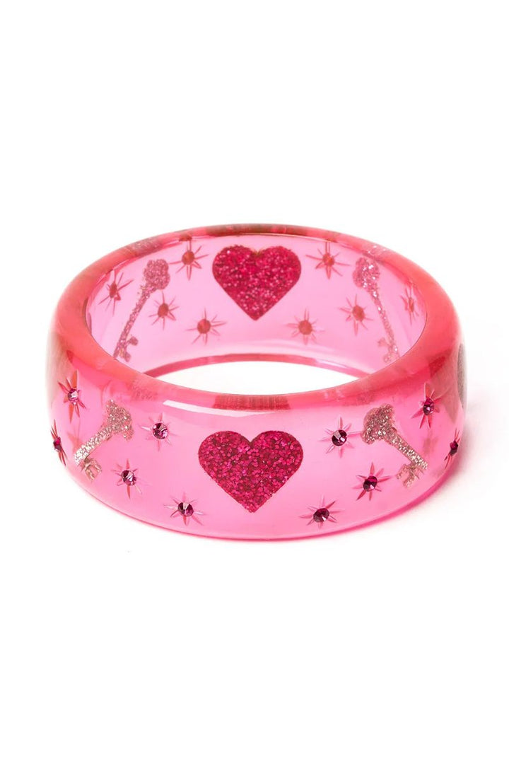 Wide Key To My Heart Pink Bangle