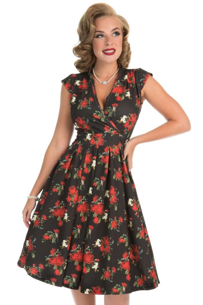 Eva Dress Vintage Red Roses Fluro Sugar