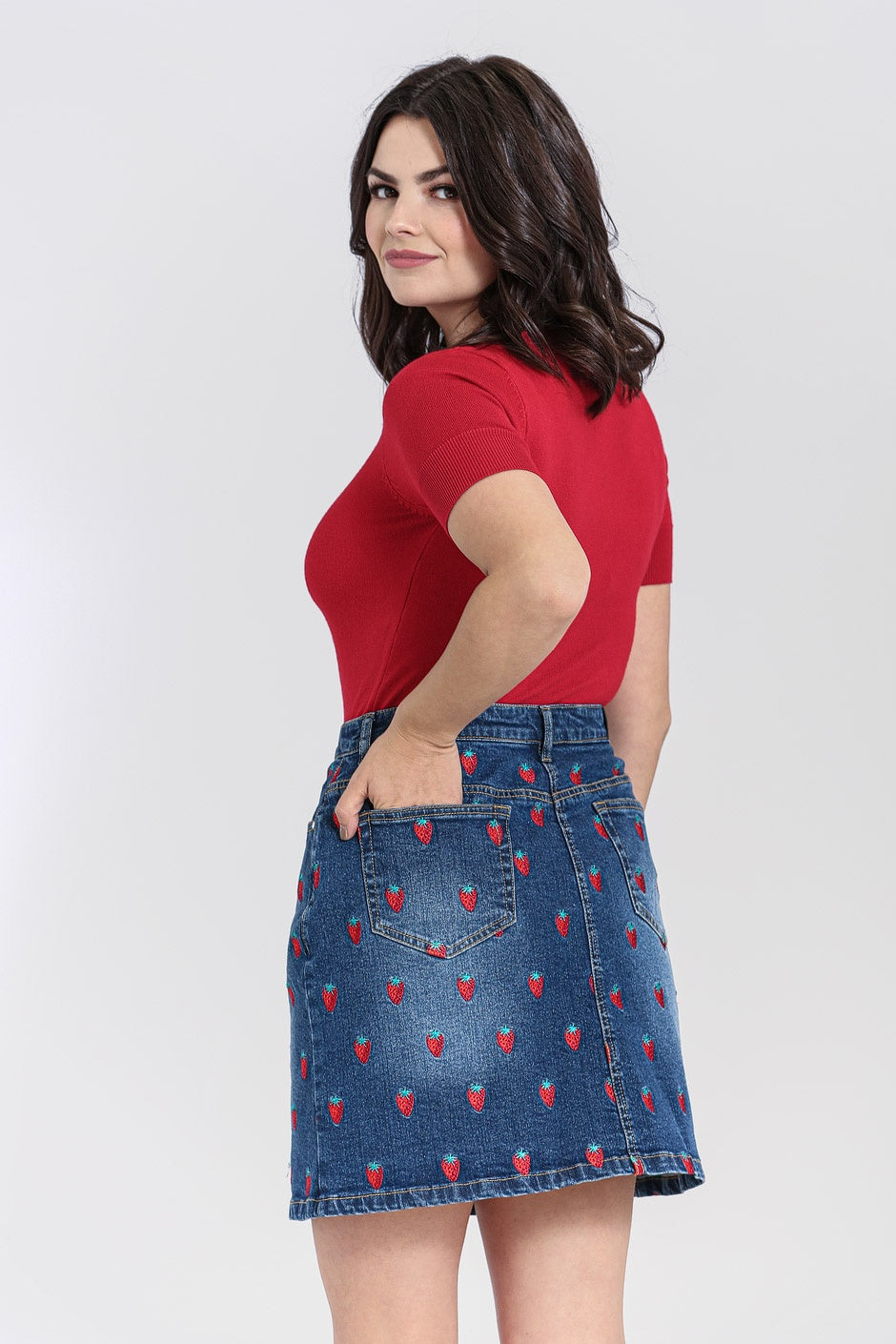 Strawberry Denim Mini Skirt